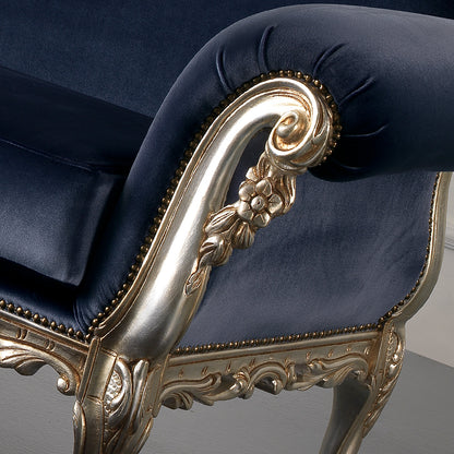 Navy Blue Velvet Champagne Leaf Baroque Sofa