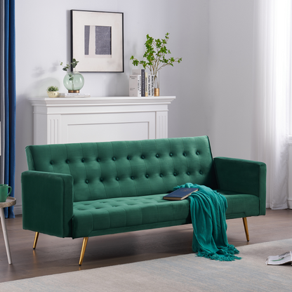 Green Adjustable Velvet Sofa with Gold Legs