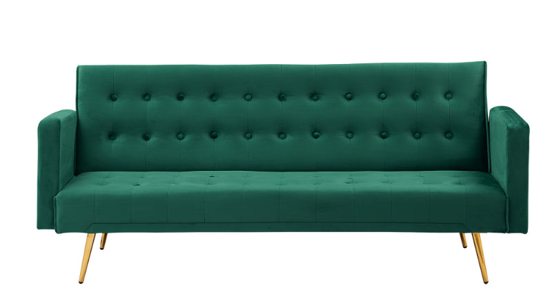 Green Adjustable Velvet Sofa with Gold Legs