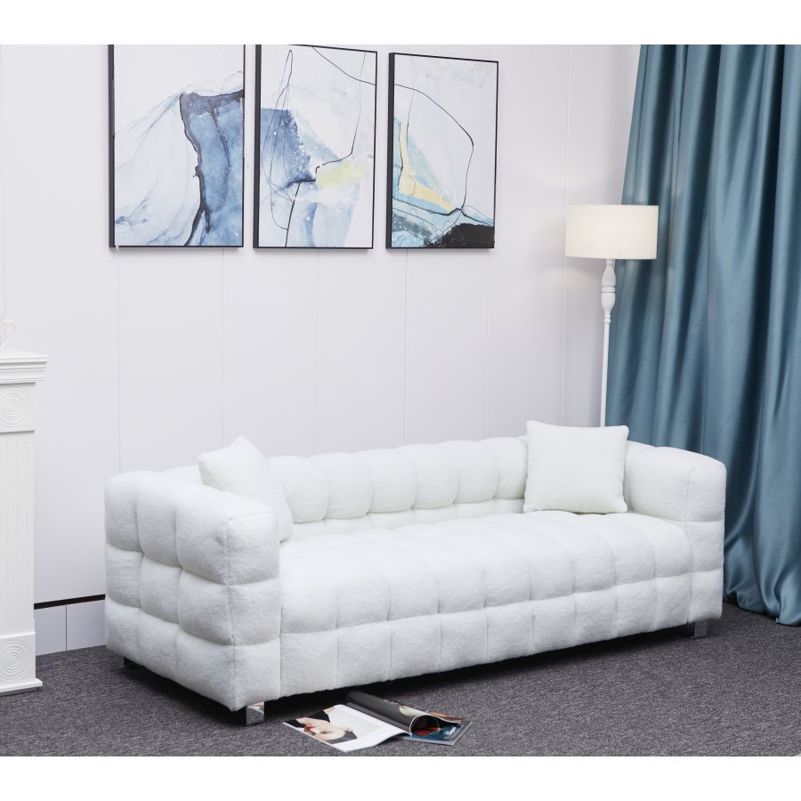 18" White Fleece Fabric Sofa with Silver Metal Feet