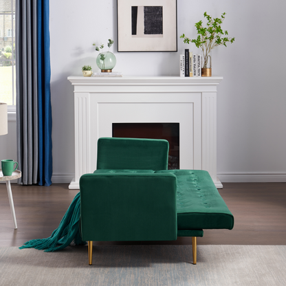 Green Adjustable Velvet Sofa with Gold Legs