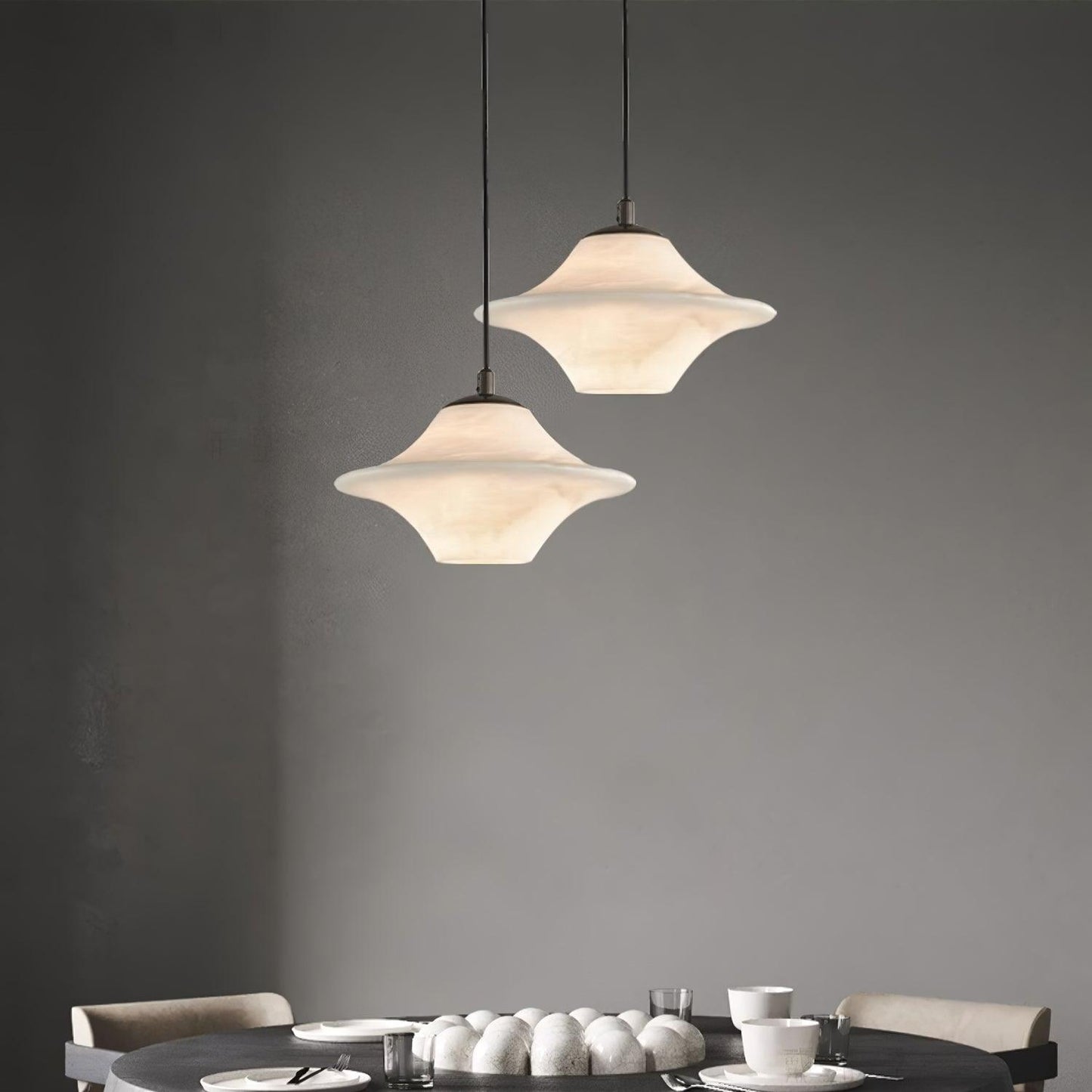 Saucer Alabaster Droplight Pendant Light