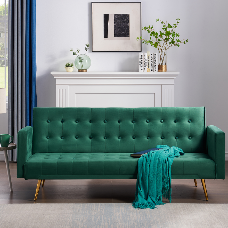 Green Adjustable Velvet Sofa with Gold Legs