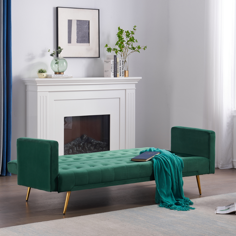 Green Adjustable Velvet Sofa with Gold Legs