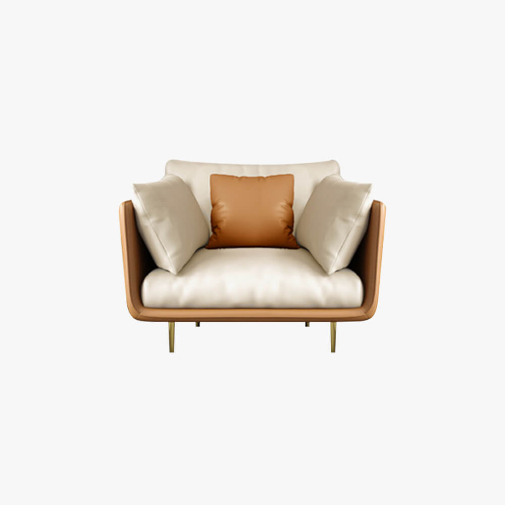 Scandinavian Orange Arm Sofa with Gold-plated Legs