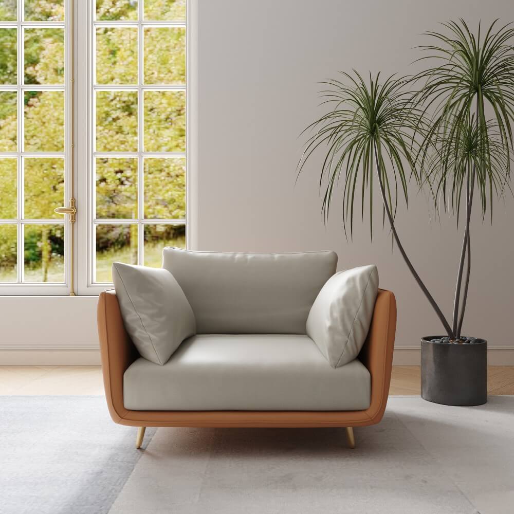 Scandinavian Orange Arm Sofa with Gold-plated Legs