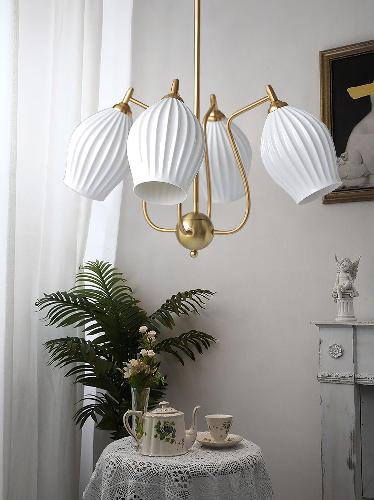 Ceramic Ribbed Chandelier