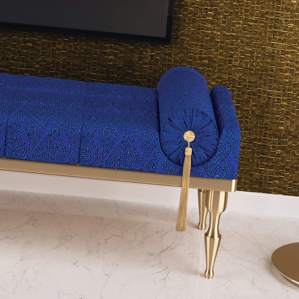 Luxury Royal Blue Gold Upholstered Bench