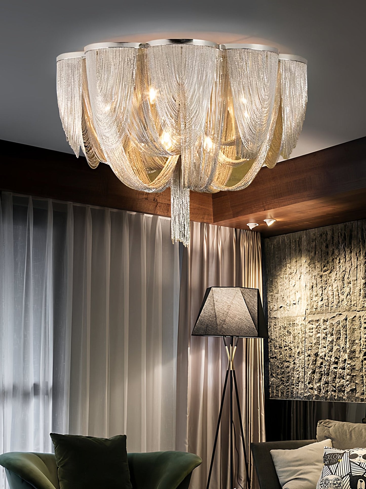 Silver Chain Tassel Ceiling Light