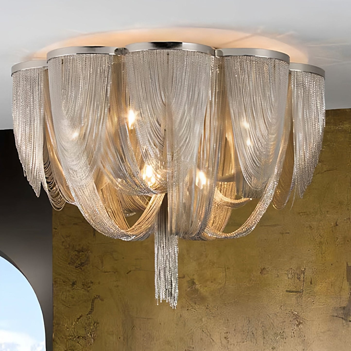 Silver Chain Tassel Ceiling Light