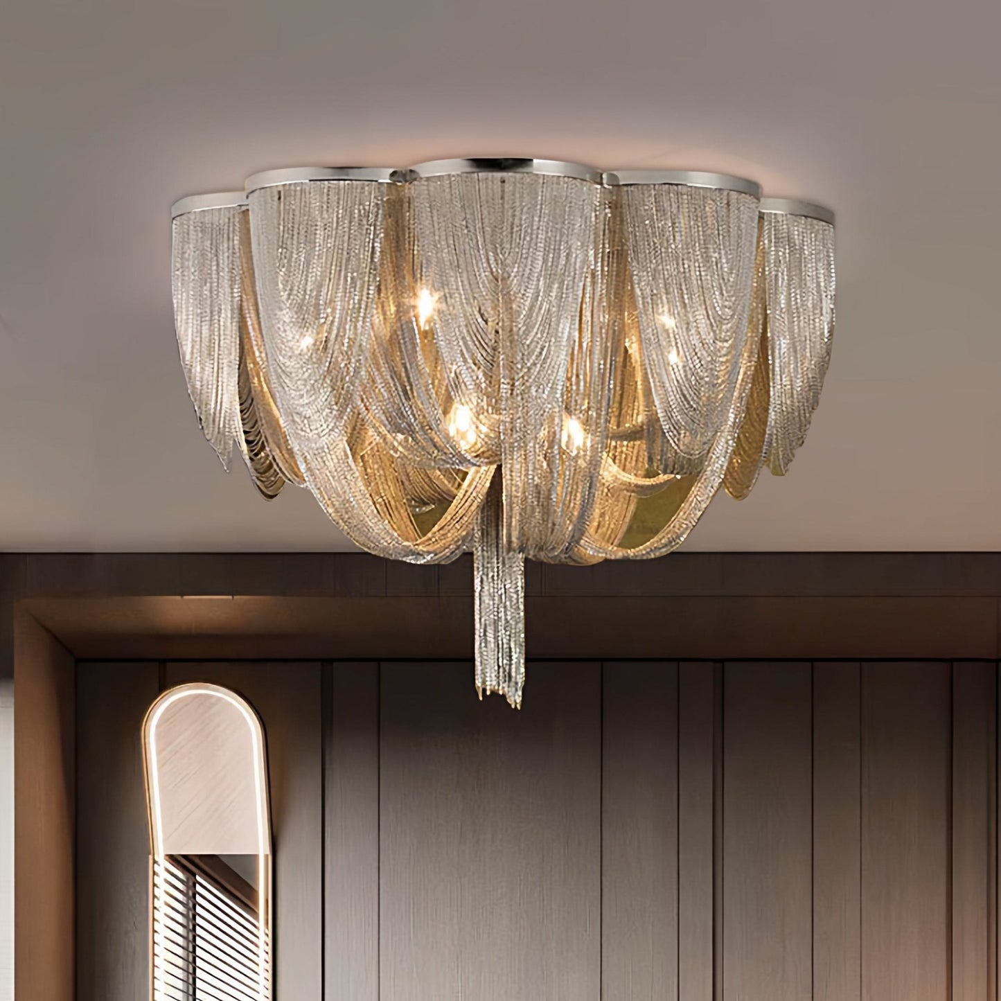 Silver Chain Tassel Ceiling Light