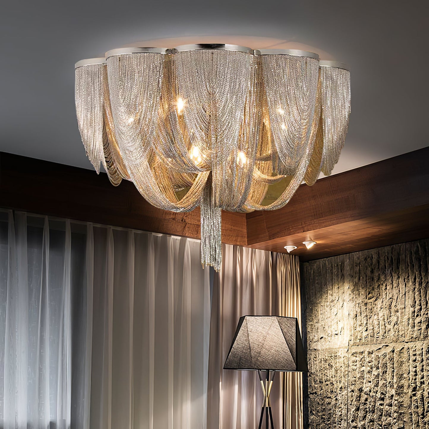 Silver Chain Tassel Ceiling Light