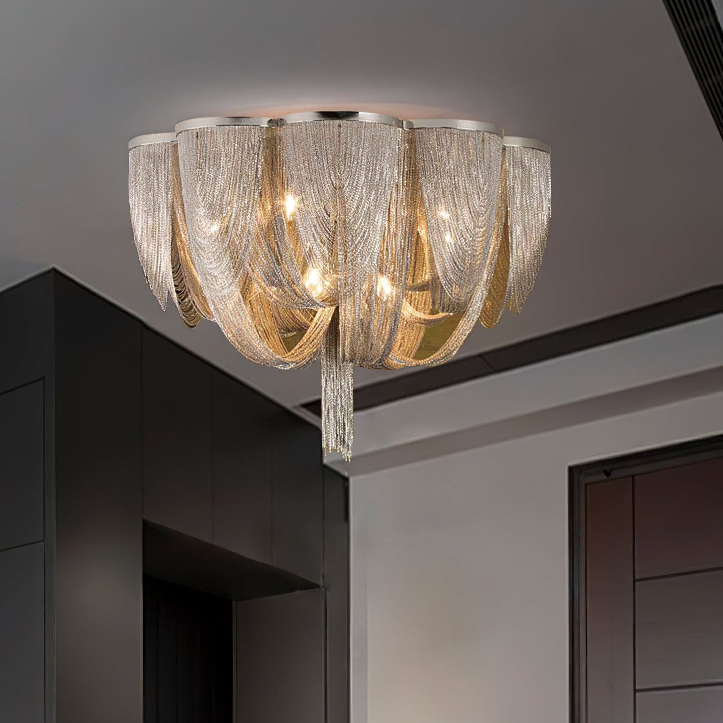 Silver Chain Tassel Ceiling Light