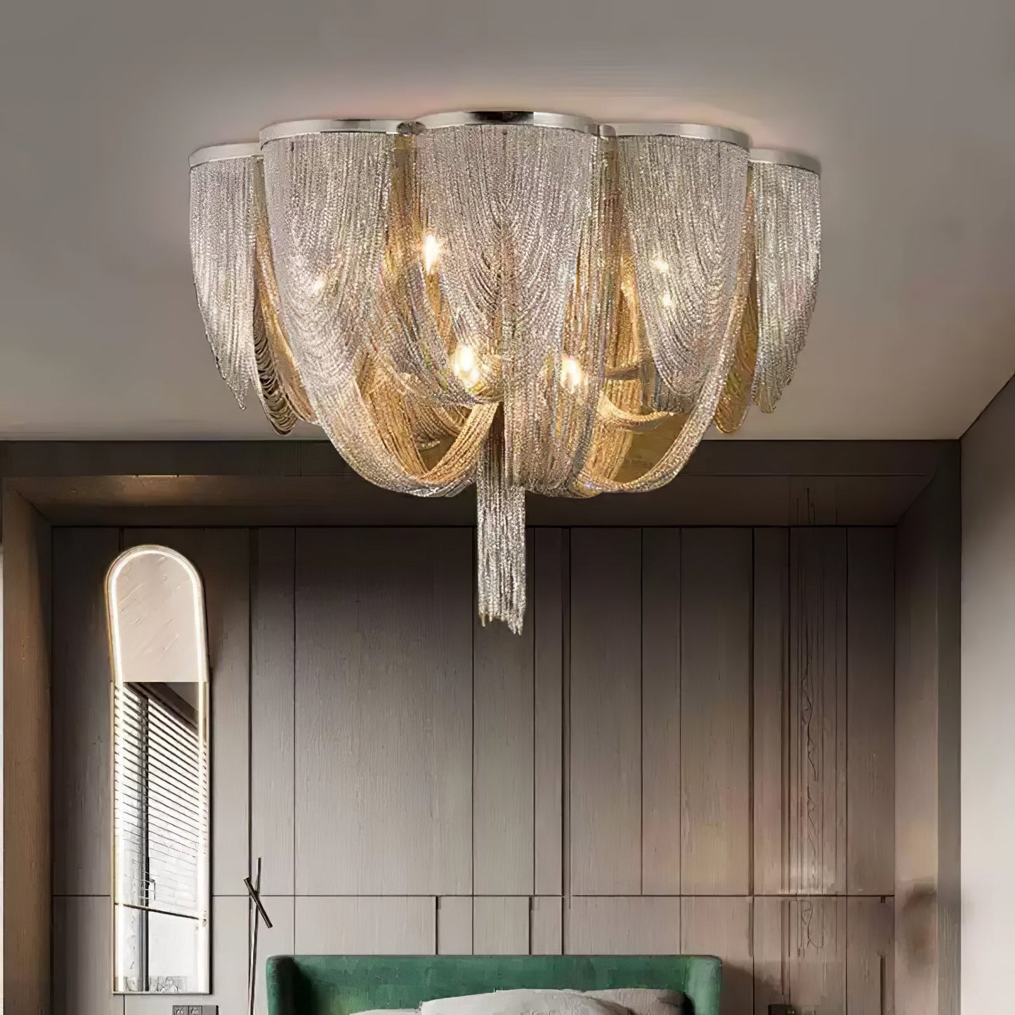 Silver Chain Tassel Ceiling Light