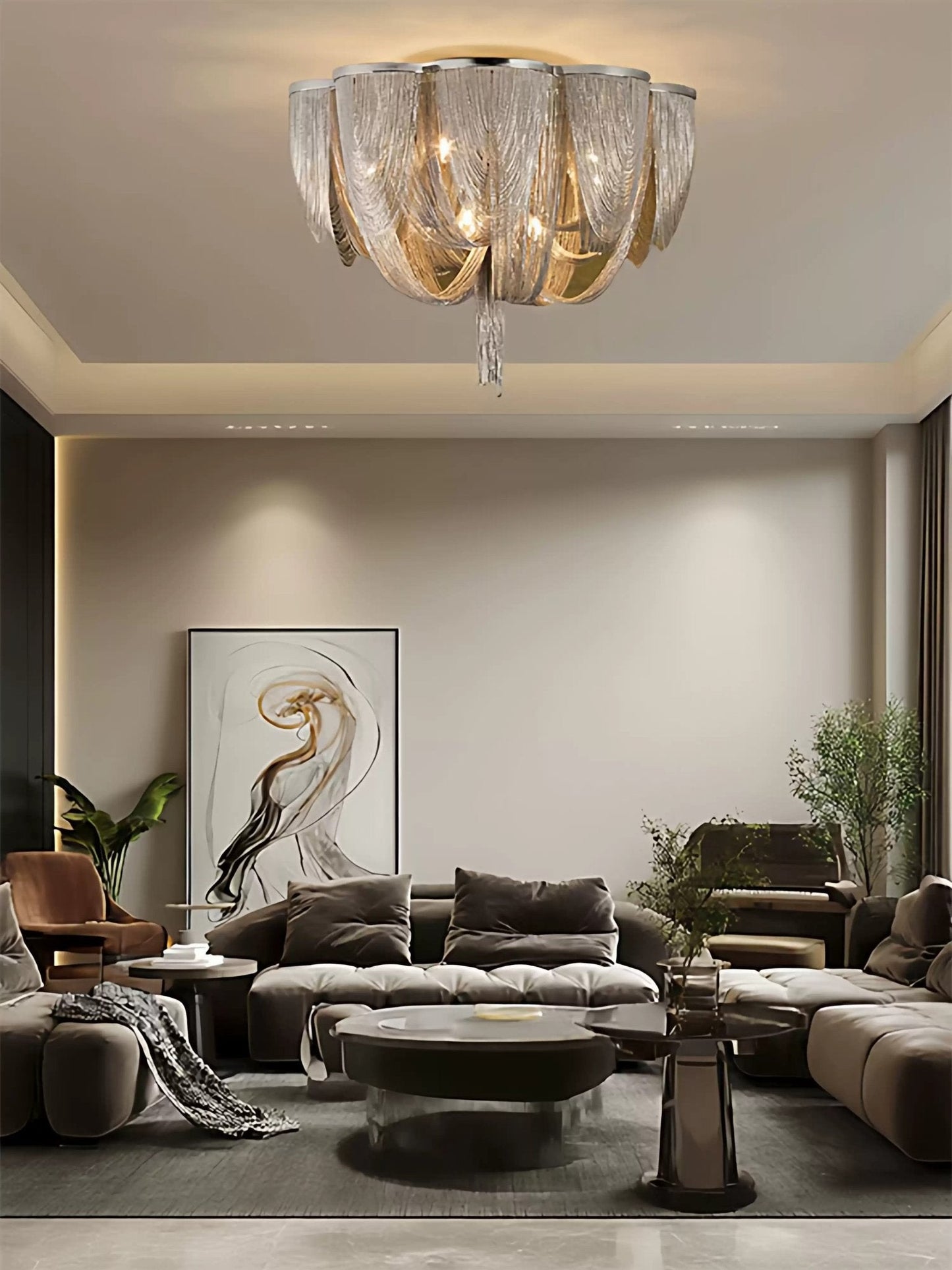 Silver Chain Tassel Ceiling Light