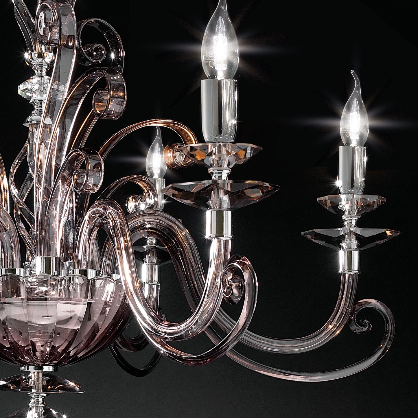 Smoked Glass 6 Arm Chandelier