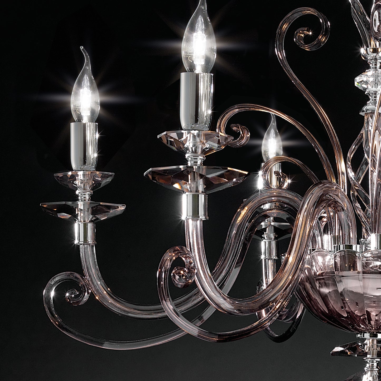 Smoked Glass 6 Arm Chandelier