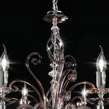 Smoked Glass 6 Arm Chandelier