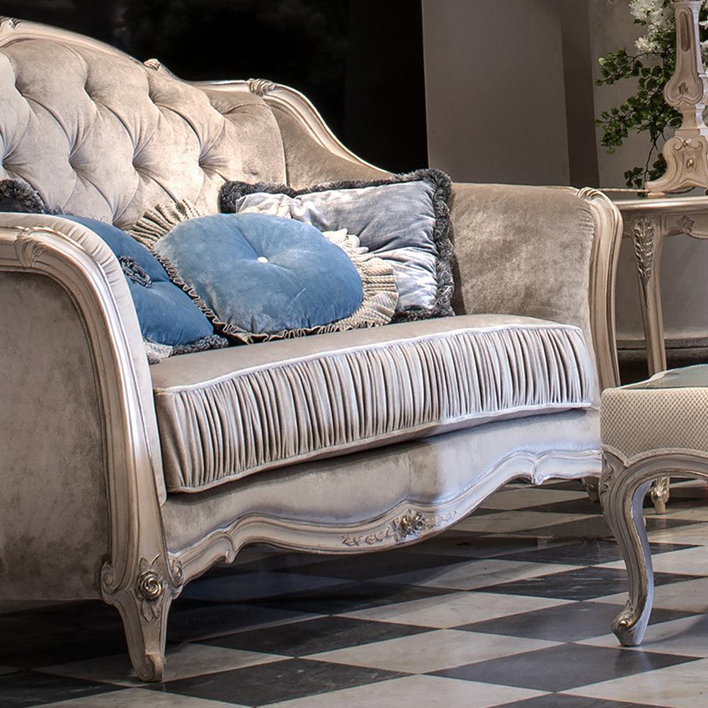 Classic Italian Grey Velvet Two Seater Sofa