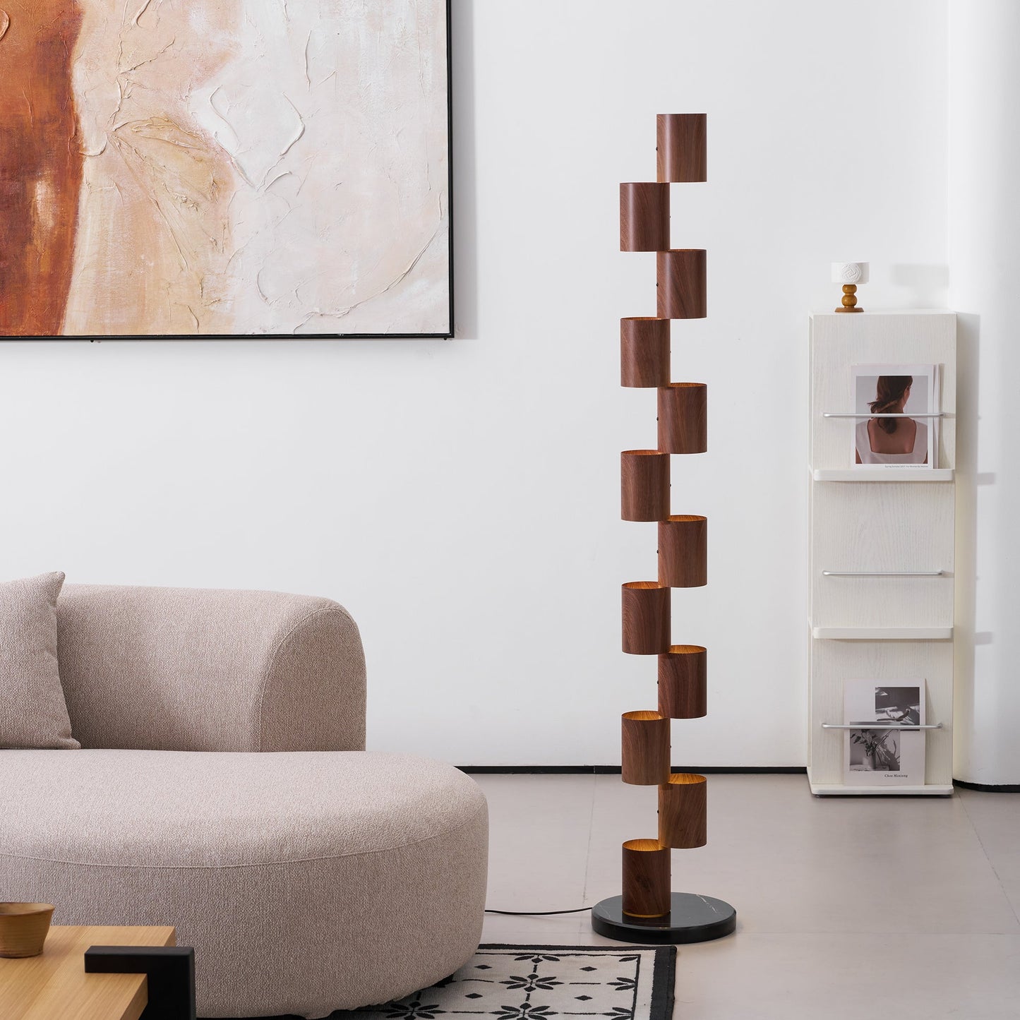 Stacked Wood Tower Floor Lamp