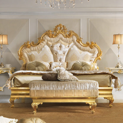 Rococo Gold Leaf Button Upholstered Bed