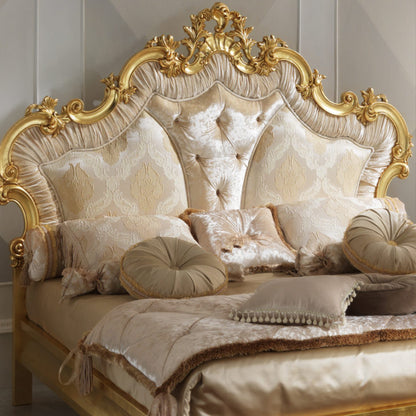 Rococo Gold Leaf Button Upholstered Bed