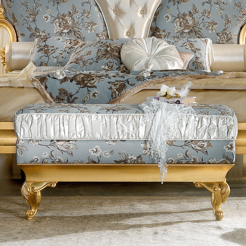 Gold Leaf Rococo Upholstered Bench