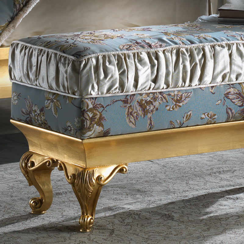 Gold Leaf Rococo Upholstered Bench