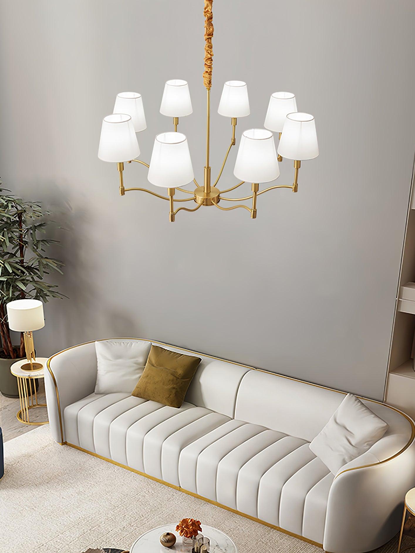 Tapered Fabric Brass Candelabrum Chandelier