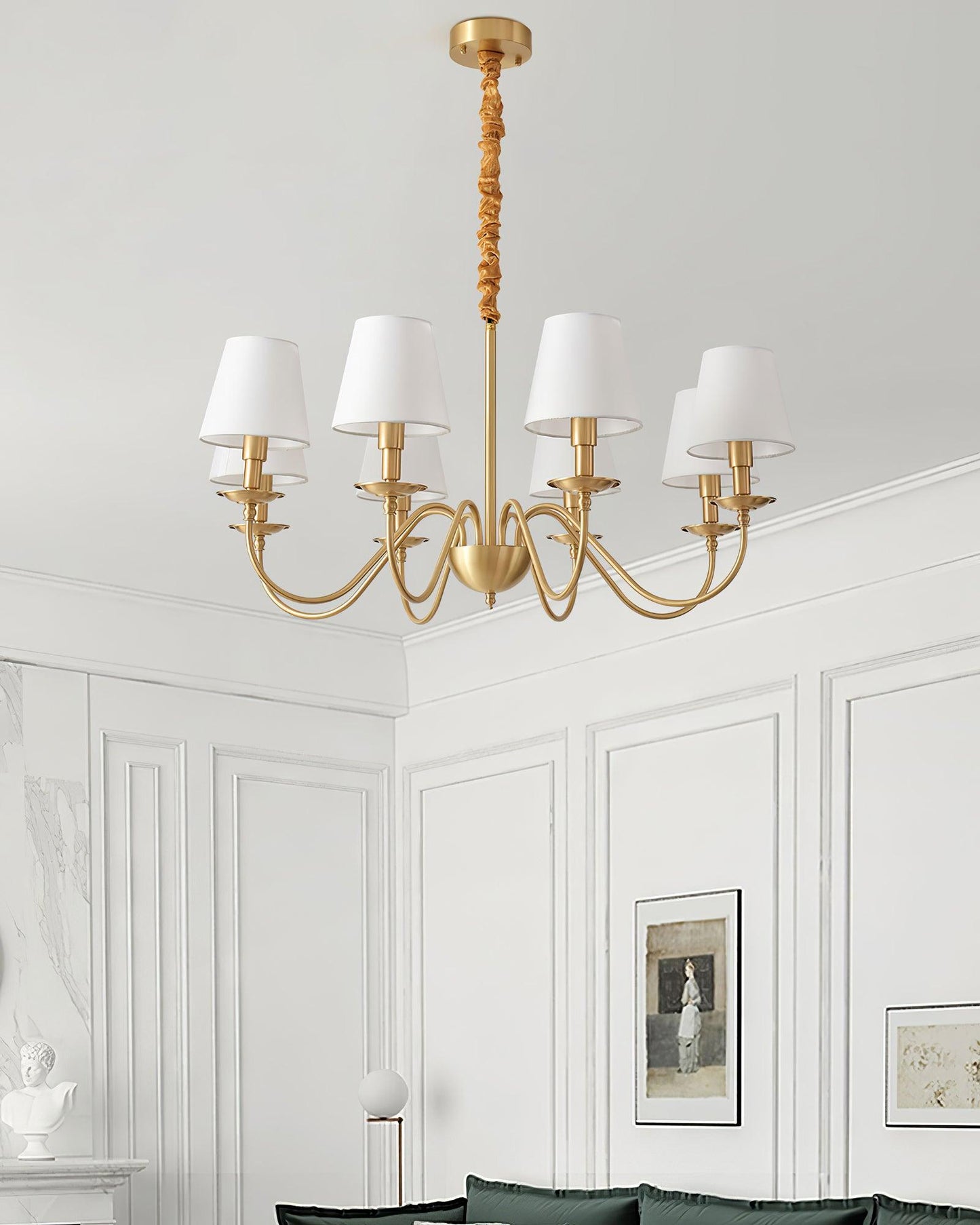 Tapered Fabric Brass Candelabrum Chandelier