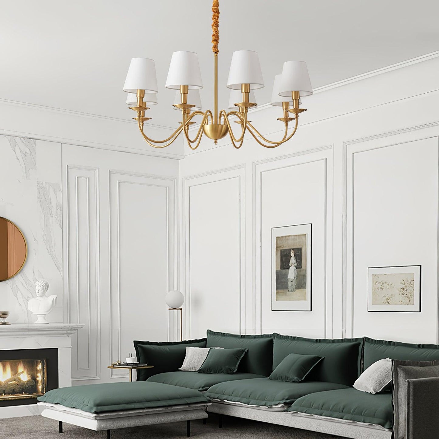 Tapered Fabric Brass Candelabrum Chandelier