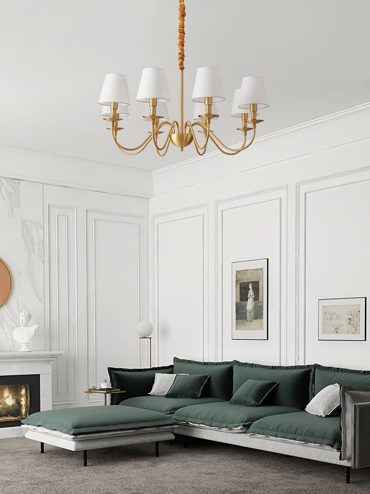 Tapered Fabric Brass Candelabrum Chandelier