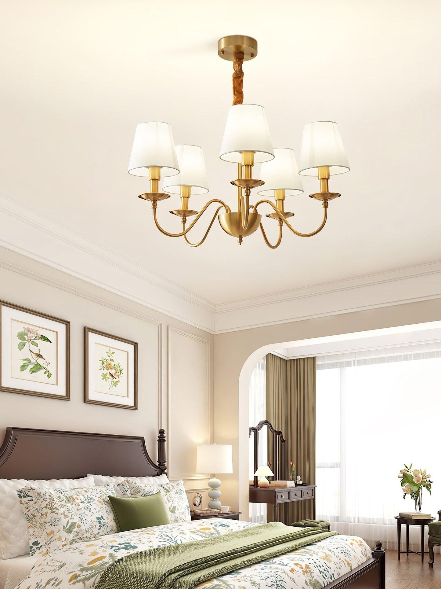 Tapered Fabric Brass Candelabrum Chandelier