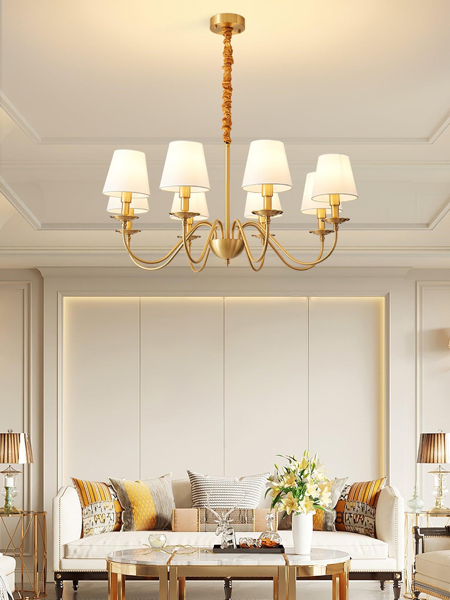 Tapered Fabric Brass Candelabrum Chandelier