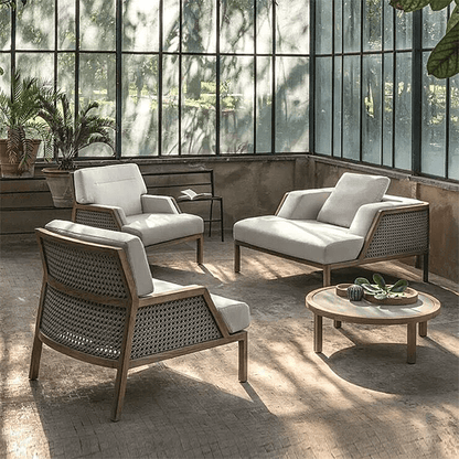 Teak-wood Rattan Outdoor Lounge Sofa