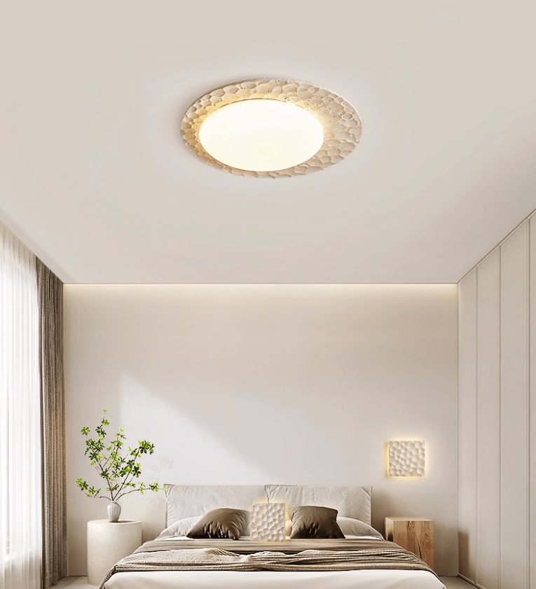 Textured Organic Travertine Ceiling Lamp