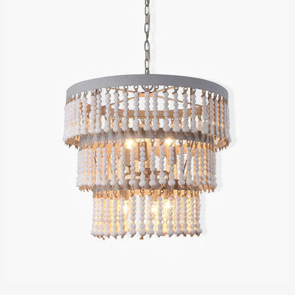 Three Tiered Wood Beaded Pendant light Chandelier