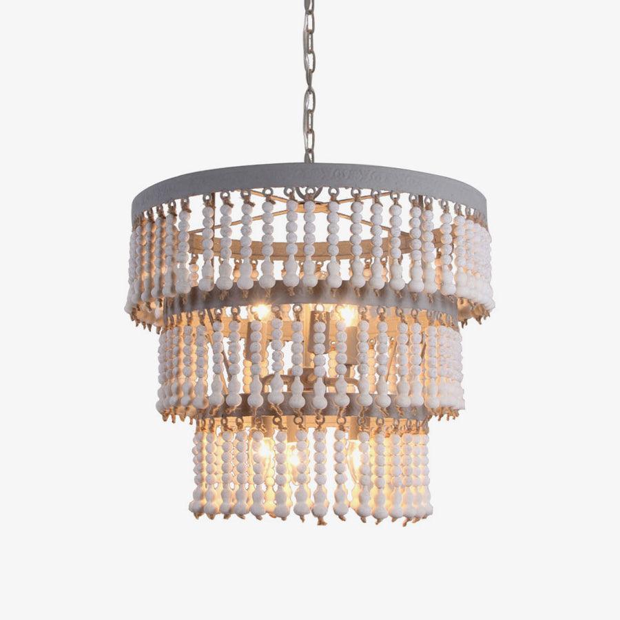 Three Tiered Wood Beaded Pendant light Chandelier