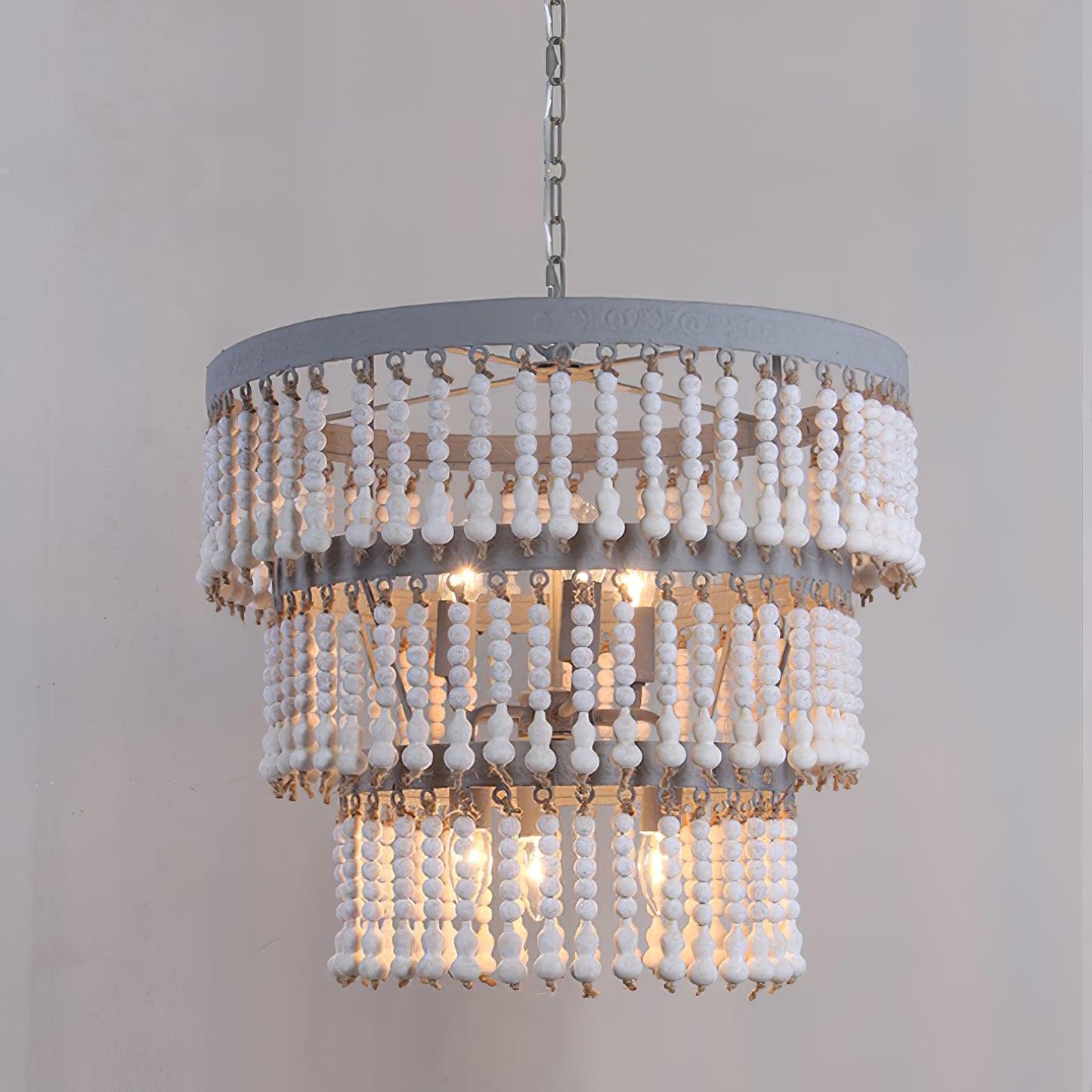 Three Tiered Wood Beaded Pendant light Chandelier