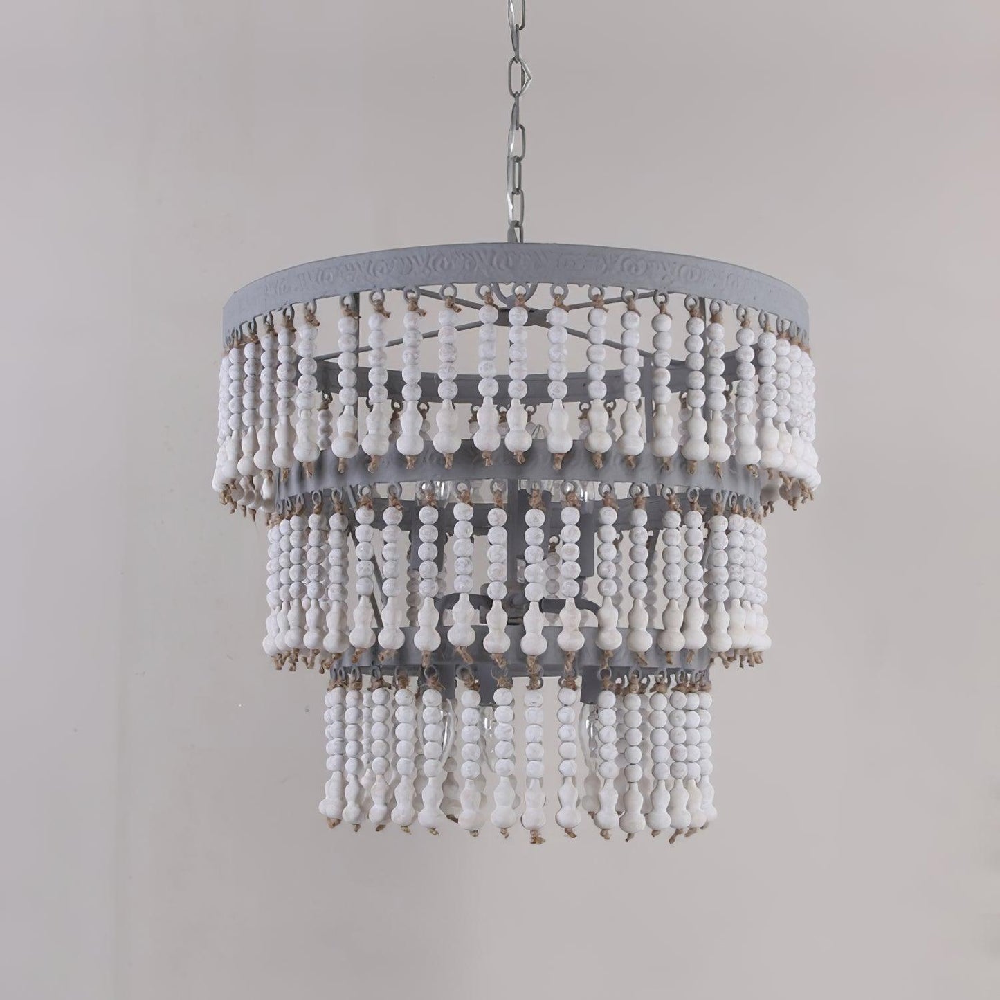 Three Tiered Wood Beaded Pendant light Chandelier