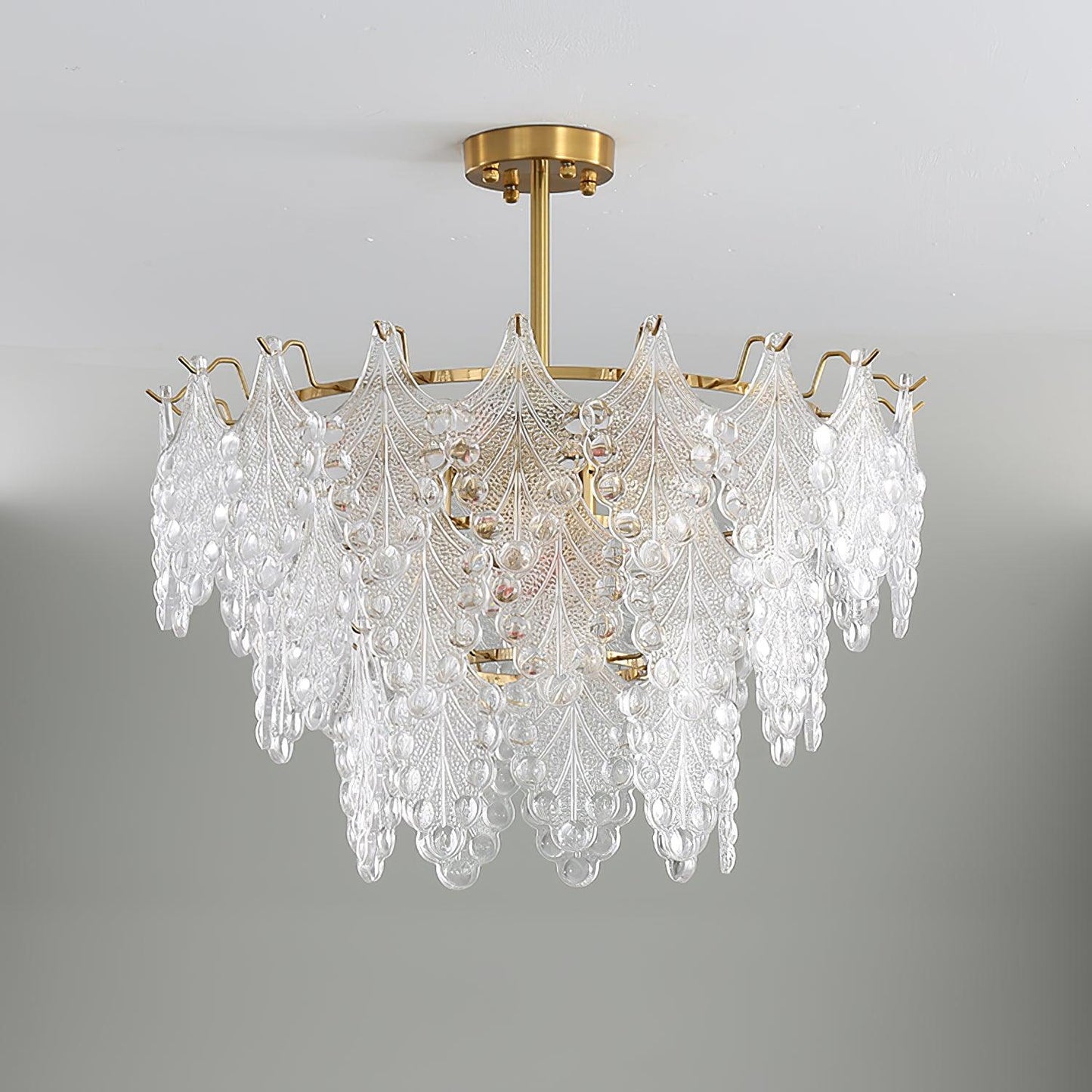 Tiered Carved Glass Crown Chandelier