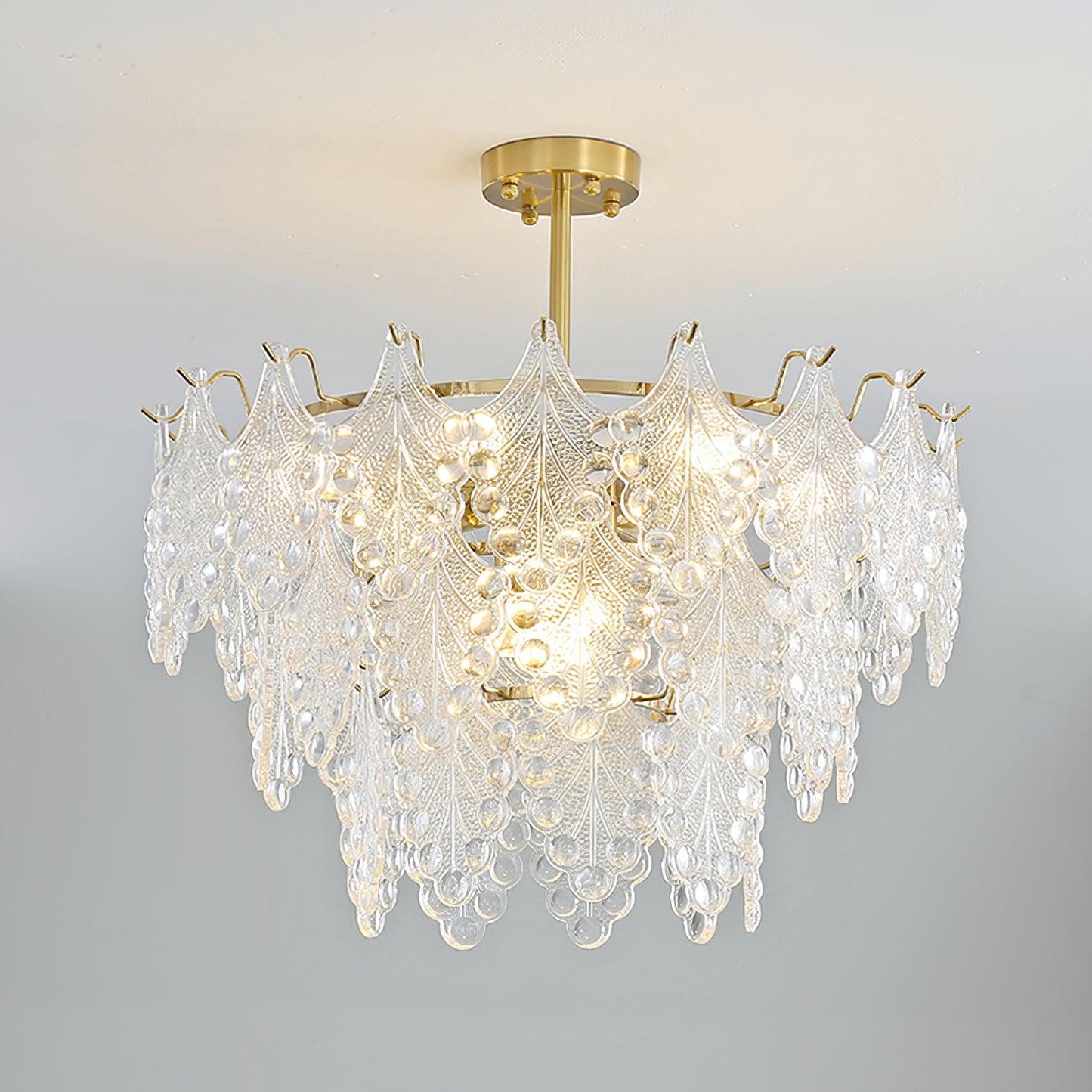 Tiered Carved Glass Crown Chandelier