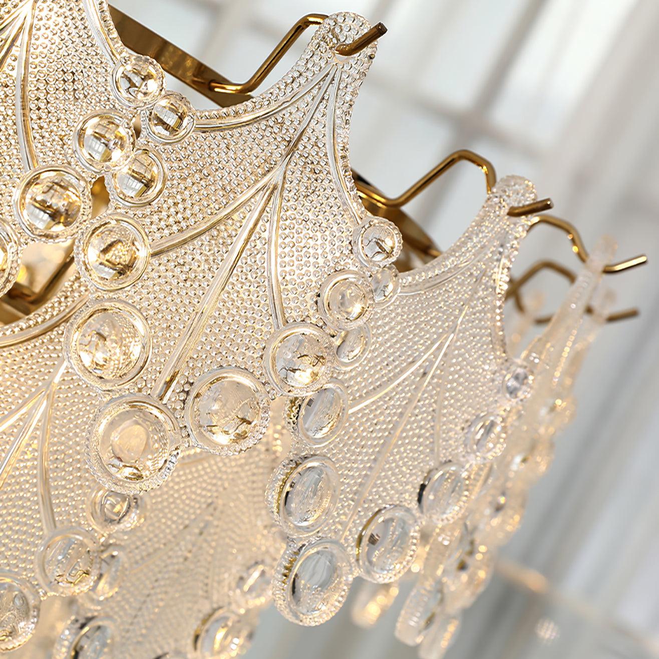 Tiered Carved Glass Crown Chandelier