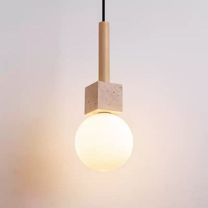 Travertine Cube Globe Pendant Light