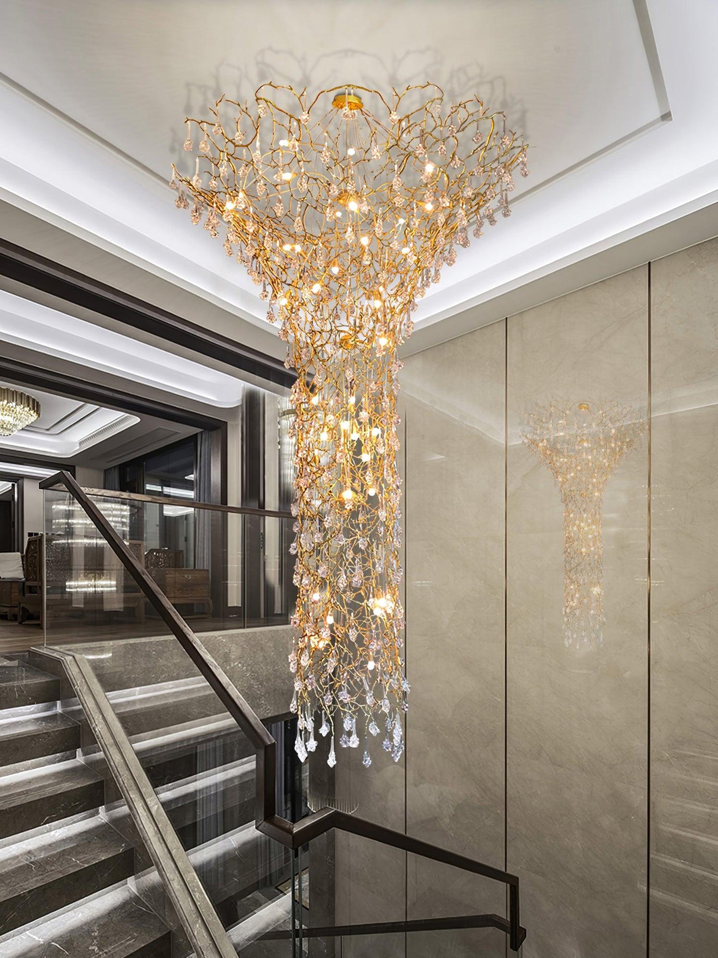 Tree Branch Staircase Ceiling fixture Chandelier