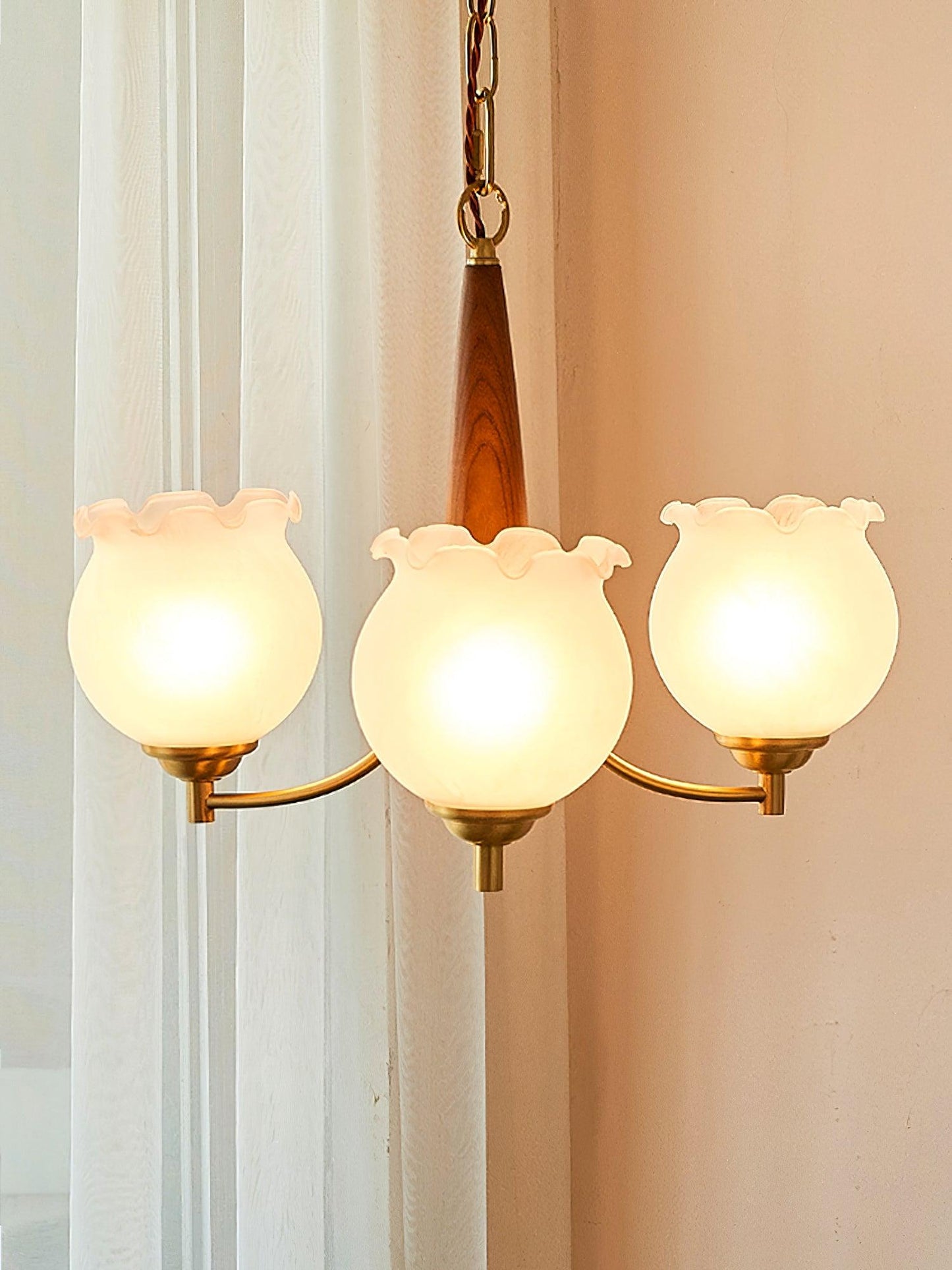 Tulips Glass Wood Electrolier Chandelier