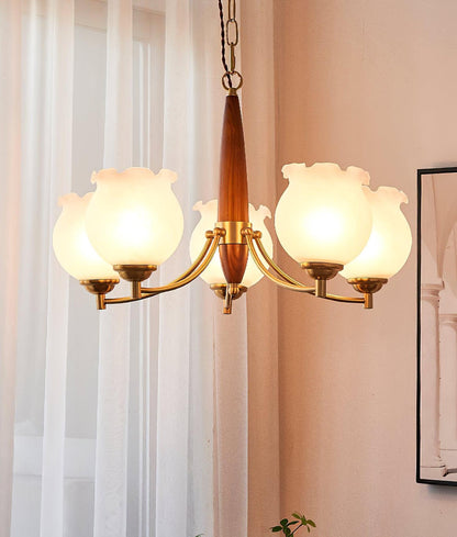 Tulips Glass Wood Electrolier Chandelier