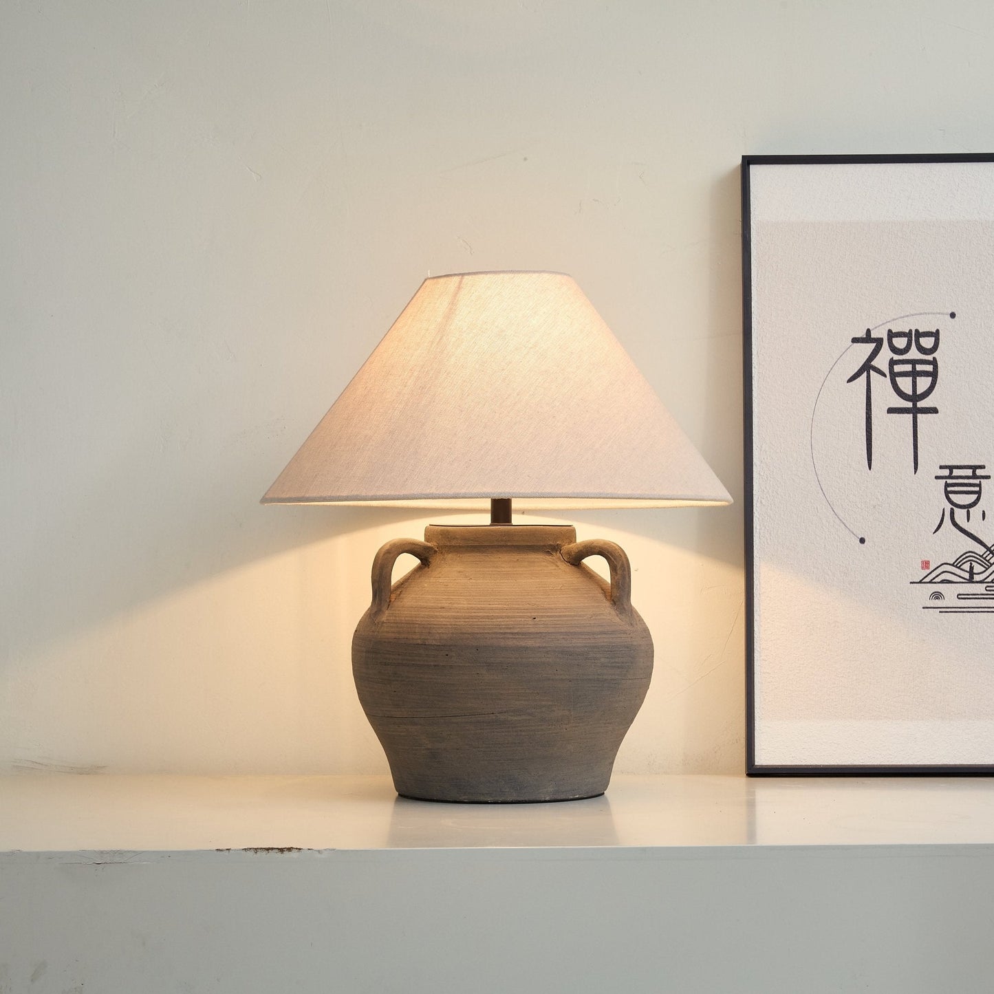 Two Handled Ceramic Jar Table Lamp
