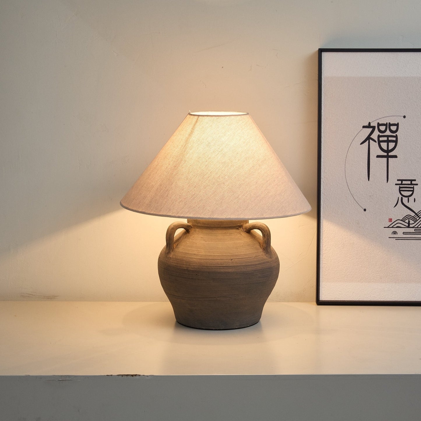 Two Handled Ceramic Jar Table Lamp