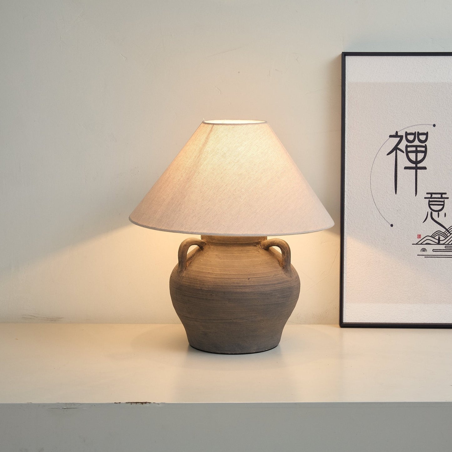 Two Handled Ceramic Jar Table Lamp